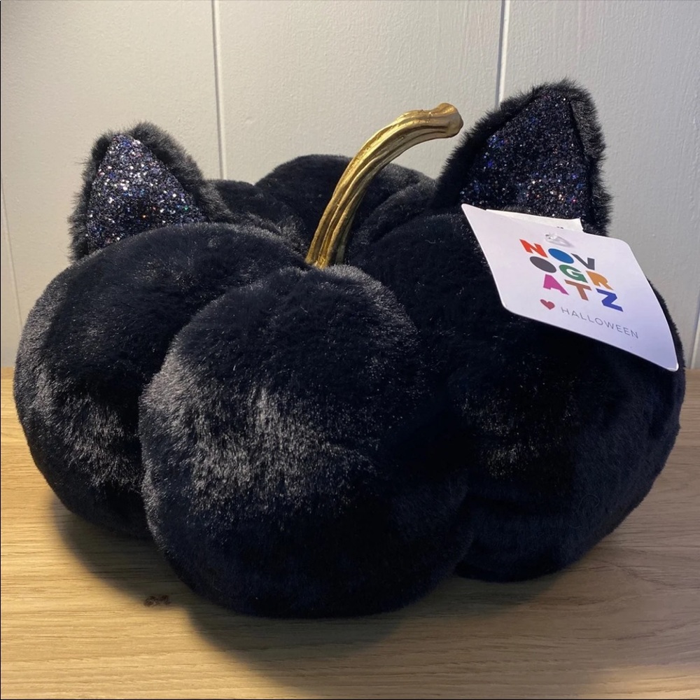 Black cat ear plush pumpkin pillow